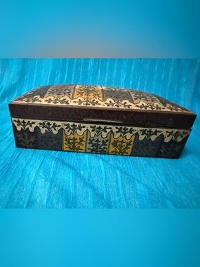 Copper overlay with colored designs Decorative Wooden Jewelry / Trinket Box